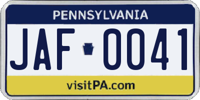 PA license plate JAF0041