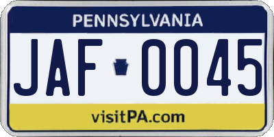 PA license plate JAF0045