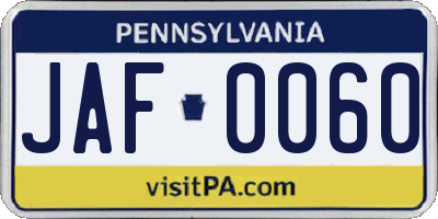 PA license plate JAF0060