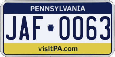 PA license plate JAF0063