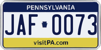 PA license plate JAF0073