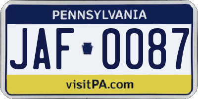PA license plate JAF0087