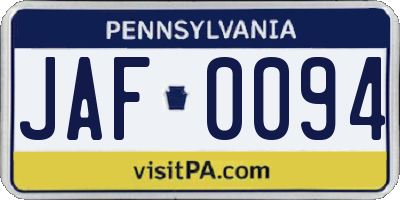 PA license plate JAF0094