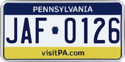 PA license plate JAF0126