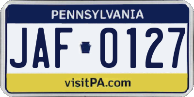 PA license plate JAF0127