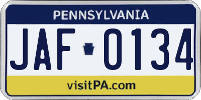 PA license plate JAF0134
