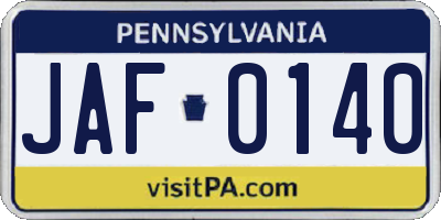 PA license plate JAF0140