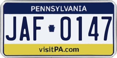 PA license plate JAF0147
