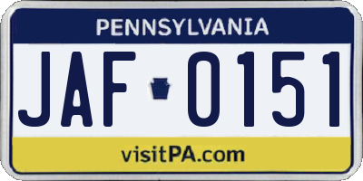PA license plate JAF0151