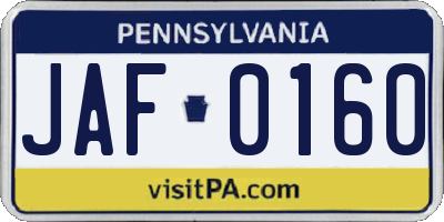 PA license plate JAF0160