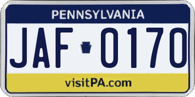 PA license plate JAF0170