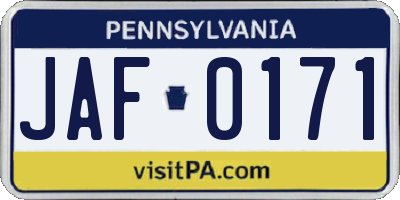 PA license plate JAF0171