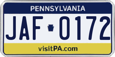 PA license plate JAF0172