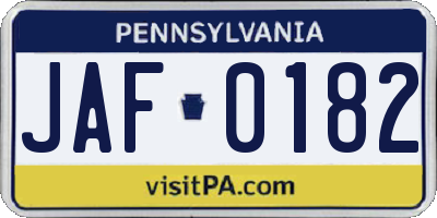 PA license plate JAF0182