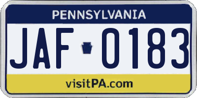 PA license plate JAF0183