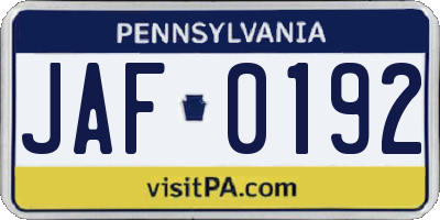 PA license plate JAF0192