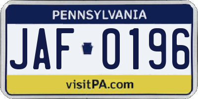 PA license plate JAF0196