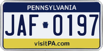 PA license plate JAF0197