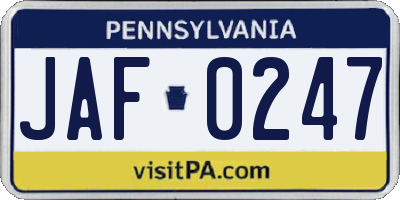 PA license plate JAF0247