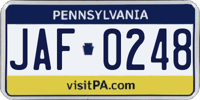 PA license plate JAF0248
