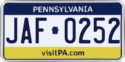 PA license plate JAF0252