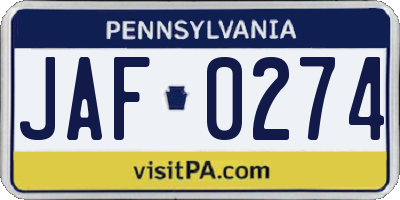 PA license plate JAF0274