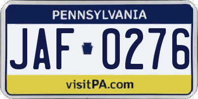 PA license plate JAF0276