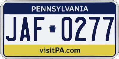 PA license plate JAF0277