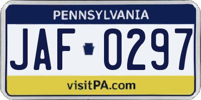 PA license plate JAF0297