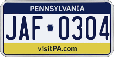 PA license plate JAF0304