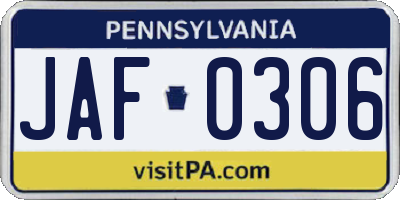 PA license plate JAF0306
