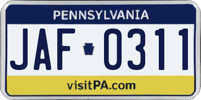PA license plate JAF0311
