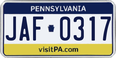 PA license plate JAF0317