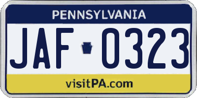 PA license plate JAF0323