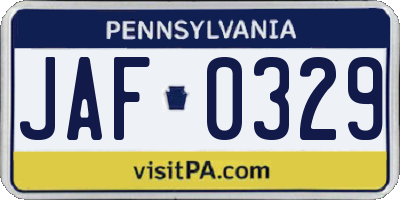 PA license plate JAF0329