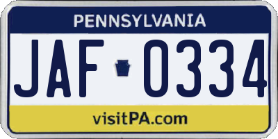 PA license plate JAF0334