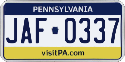 PA license plate JAF0337