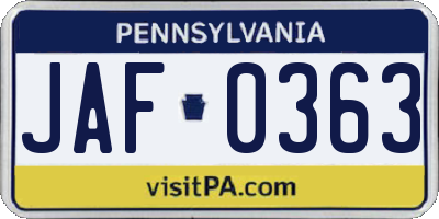 PA license plate JAF0363