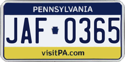 PA license plate JAF0365