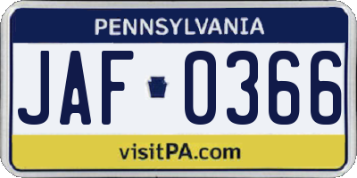 PA license plate JAF0366
