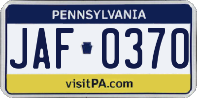 PA license plate JAF0370