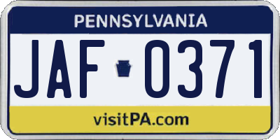 PA license plate JAF0371