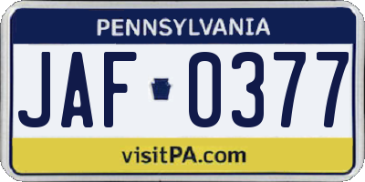 PA license plate JAF0377