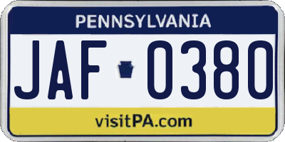 PA license plate JAF0380