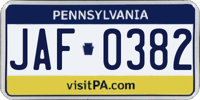 PA license plate JAF0382