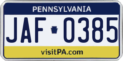 PA license plate JAF0385