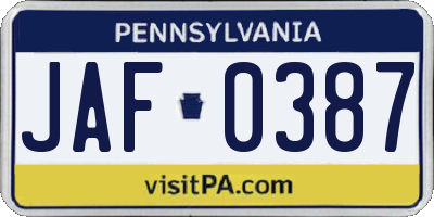 PA license plate JAF0387