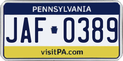 PA license plate JAF0389