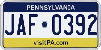 PA license plate JAF0392