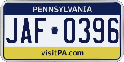 PA license plate JAF0396